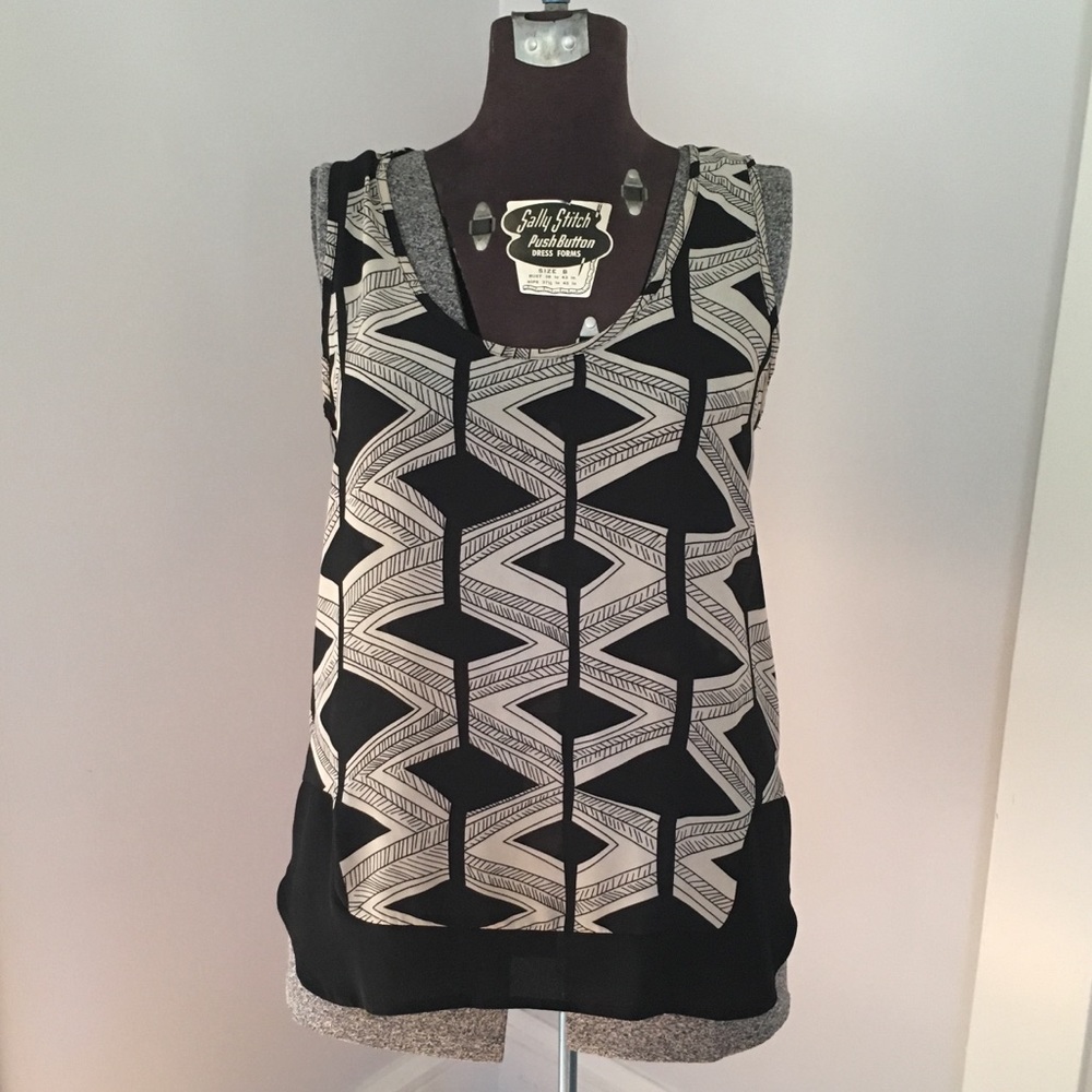 Black and cream geometrical print tank